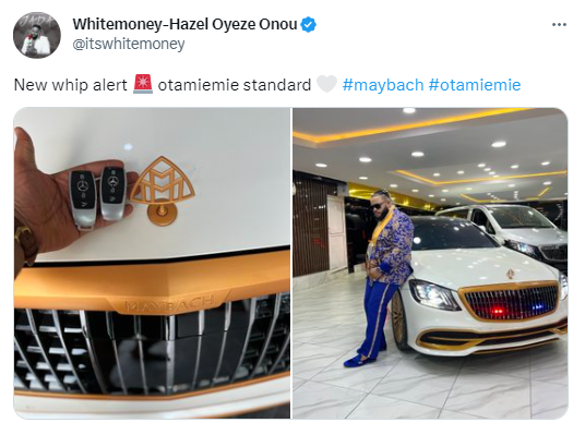 Ex-BBNaija Housemate White Money Acquires Maybach Luxury Car (PHOTOS)
